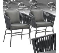Tectake Accent Chair Valeiras - Woven Rope Design, Thick Cushions, 60 X 61 X 77Cm - Dark Grey/dark Grey - Set Of 2