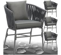 Tectake Accent Chair Valeiras - Woven Rope Design, Thick Cushions, 60 X 61 X 77Cm - Dark Grey/dark Grey - Set Of 4