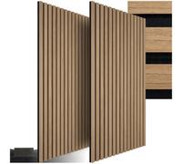 tectake® Set of 2 Acoustic Wall Panels in MDF & Elegant Real Wood Veneer, Sound-Absorbing Acoustic Panels with Felt Fabric & Wood Slats, Adjustable Size & Easy Installation - Light Oak