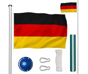 tectake® Aluminium Flag pole Rust-Free, Including Flag, Adjustable Hight system, Hoist System, Extra Long Ground Sleeve, Easy setup Including Rope, Decorative and Durable - Germany