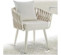 Tectake Aluminium Garden Chair Lugano In Rope Weave Design With Thick Seat & Back Cushions - Beige - Per Piece