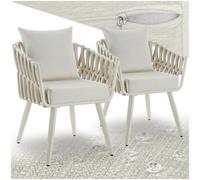 Tectake Aluminium Garden Chair Lugano In Rope Weave Design With Thick Seat & Back Cushions - Beige - Set Of 2