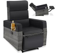 Tectake Aluminum Rattan Armchair Pacentro Rattan Chair, Aluminum, Adjustable Backrest, 150 Kg - Grey - Per Piece