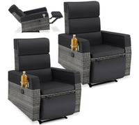 Tectake Aluminum Rattan Armchair Pacentro Rattan Chair, Aluminum, Adjustable Backrest, 150 Kg - Grey - Set Of 2