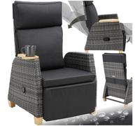Tectake Pescara Rattan Armchair With Aluminum Frame, Adjustable Backrest - Grey - Per Piece
