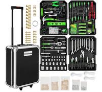 tectake Aluminum Trolley Tool Case, 1, 200-Piece Set in Black TECTAKE Black