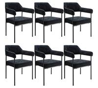 Tectake Set Of 6 Armchair Doé - Durable Fabric, Black Powder-Coated Legs, 120 Kg Load, 58 X 62 X 85 Cm - Woven Fabric Black/black