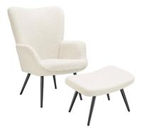 Tectake Armchair Hygge With Stool Boucle Cream And Black, Cream