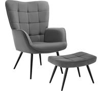 tectake Armchair Hygge With Stool - Fine Cord Anthracite/Black TECTAKE Multicolor