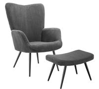 tectake Armchair Hygge With Stool - Wide Cord Anthracite/Black in Dark Grey TECTAKE Dark Grey