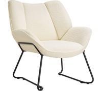 Tectake 1 Armchair Kjeld - Cosy Bouclé Fabric, Wingback Design, Sleek Steel Frame - Cream-White