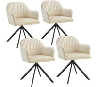 Tectake Set Of 4 Lounge Armchair Living Room Accent Chair 360 Swivel Slim Steel Legs Velvet Fabric - Cream/black