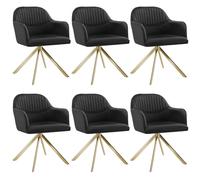 Tectake Set Of 6 Lounge Armchair Living Room Accent Chair 360 Swivel Slim Steel Legs Velvet Fabric - Black/gold