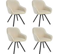 Tectake Set Of 4 Lounge Armchair Living Room Accent Chair 360 Swivel Slim Steel Legs Velvet Fabric - Cream