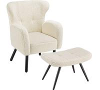 tectake Armchair With Ottoman Vänersborg With Stool - Bou ream/Black in Cream TECTAKE Cream