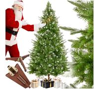 tectake® Artificial Christmas Tree in Green with Frosted Tips, Lifelike Needles & Bendable Branches, Realistic Christmas Tree with Easy Setup & Stable Wooden Stand, Allergy-Friendly Xmas Tree - 180 cm