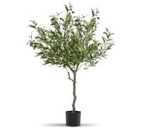 tectake® Artificial Olive Tree with Detailed Leaves & Bendable Branches, Lifelike Artificial Plant with Lush Volume & Sturdy Flowerpot, Fake Plant for Living Room, Hallway, Bedroom, Office - 120 cm
