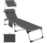 Sun Lounger Padded Folding Bed Heavy Duty Loungers Waterproof with Shade