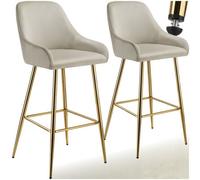 Tectake Bar Stool Avane - With Backrest, Upholstered, Velvet Look - Cream/gold, Set Of 2