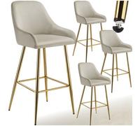 Tectake Bar Stool Avane - With Backrest, Upholstered, Velvet Look - Cream/gold, Set Of 4