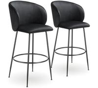 Tectake Bar Stool Luana - With Backrest, Velvet Look And Padded - Black/black, Set Of 2