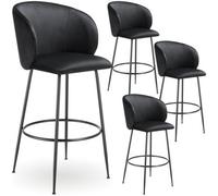 Tectake Bar Stool Luana - With Backrest, Velvet Look And Padded - Black/black, Set Of 4
