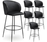 Tectake Bar Stool Luana - With Backrest, Velvet Look And Padded - Black/black, Set Of 6