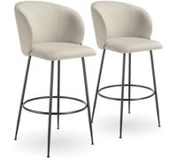 Tectake Bar Stool Luana - With Backrest, Velvet Look And Padded - Cream/black, Set Of 2
