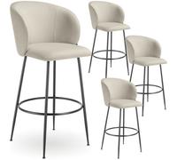 Tectake Bar Stool Luana - With Backrest, Velvet Look And Padded - Cream/black, Set Of 4