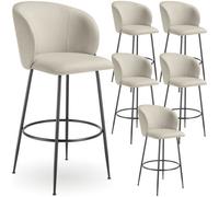Tectake Bar Stool Luana - With Backrest, Velvet Look And Padded - Cream/black, Set Of 6