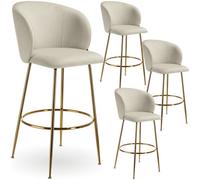 Tectake Bar Stool Luana - With Backrest, Velvet Look And Padded - Cream/gold, Set Of 4