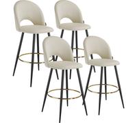 Tectake Bar Stool Rachel With Backrest And Velvet Look Cover, 49 X 58 X 110 Cm - Cream/black, Set Of 4