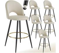 Tectake Bar Stool Rachel With Backrest And Velvet Look Cover, 49 X 58 X 110 Cm - Cream/black, Set Of 6