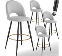Tectake Bar Stool Rachel With Backrest And Velvet Look Cover, 49 X 58 X 110 Cm - Light Grey/black, Set Of 4