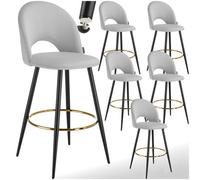 Tectake Bar Stool Rachel With Backrest And Velvet Look Cover, 49 X 58 X 110 Cm - Light Grey/black, Set Of 6