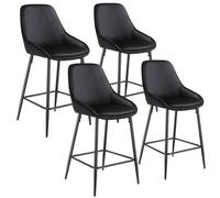 tectake Bar Stool Siera Velvet Look Black/Black Set Of 4 in Black TECTAKE Black