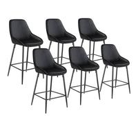 tectake Bar Stool Siera Velvet Look Black/Black Set Of 6 in Black TECTAKE Black