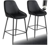 Tectake Bar Stool Siera With Backrest, Padding And Soft Fabric - Velvet Look Black/black, Set Of 2