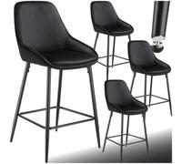 tectake Bar Stool Siera Velvet Look Black/Black Set Of 4 in Black TECTAKE Black