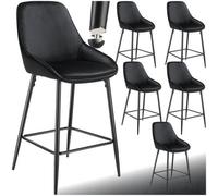 tectake Bar Stool Siera Velvet Look Black/Black Set Of 6 in Black TECTAKE Black