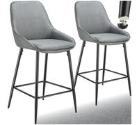 Tectake Bar Stool Siera With Backrest, Padding And Soft Fabric - Woven Fabric Grey/black, Set Of 2