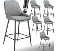 Tectake Bar Stool Siera With Backrest, Padding And Soft Fabric - Woven Fabric Grey/black, Set Of 6