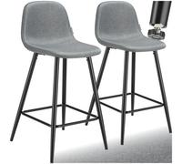 Tectake Bar Stool Willow With Backrest, Upholstery And Woven Cover - Dark Grey/black, Set Of 2
