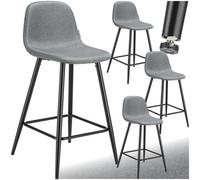 Tectake Bar Stool Willow With Backrest, Upholstery And Woven Cover - Dark Grey/black, Set Of 4