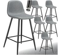 Tectake Bar Stool Willow With Backrest, Upholstery And Woven Cover - Dark Grey/black, Set Of 6