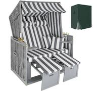 Wicker Chair Outdoor Beach Sunbed with Pillows Roofed Recline Sun Lounger