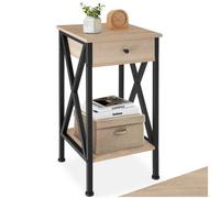 Tectake Bedside Table Dayton - Industrial Style, With 2 Shelves, Drawer, 35 X 35 X 70.5 Cm - Industrial Wood Light, Oak Sonoma