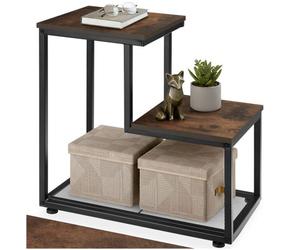 Tectake Bedside Table Halifax - Industrial Style, With 2 Shelves, Grid Shelf, 60.5 X 35.5 X 60.5 Cm - Industrial Wood Dark, Rustic