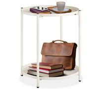 Tectake Bedside Table Oxford - Round With Removable Shelves, 45.5 X 45.5 X 53 Cm - Cream