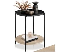 Tectake Bedside Table Sunderland - Industrial Style, Round With 2 Shelves, 45.5 X 54.5 Cm - Industrial Wood Light, Oak Sonoma